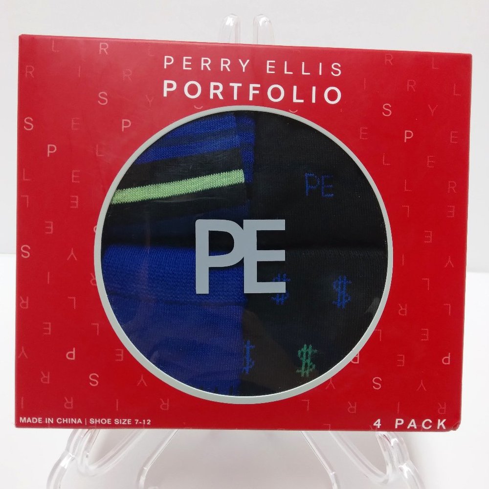 New Perry Ellis Men's Multi Color Mid Calf Casual Socks | 4 Pack | Size 7 -12